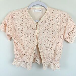 ZARA Pink Blush Crochet Front Button Short Top / Size Junior 9